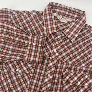 Vintage 1970s‎ Levi's Western Pearl Snap Shirt Red Plaid M/L D Hunter Sportswear